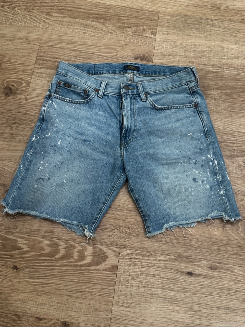 Polo Ralph Lauren Classic Fit Paint Splatter Cutoff Denim Shorts Size 31 unisex